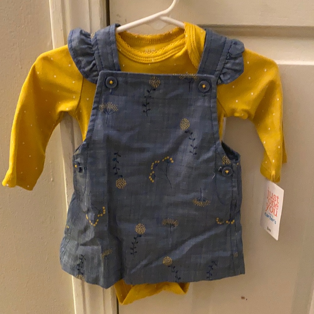 Just for you by Carter’s. BabyGirl dress with long sleeve shirt. Size 3 months.